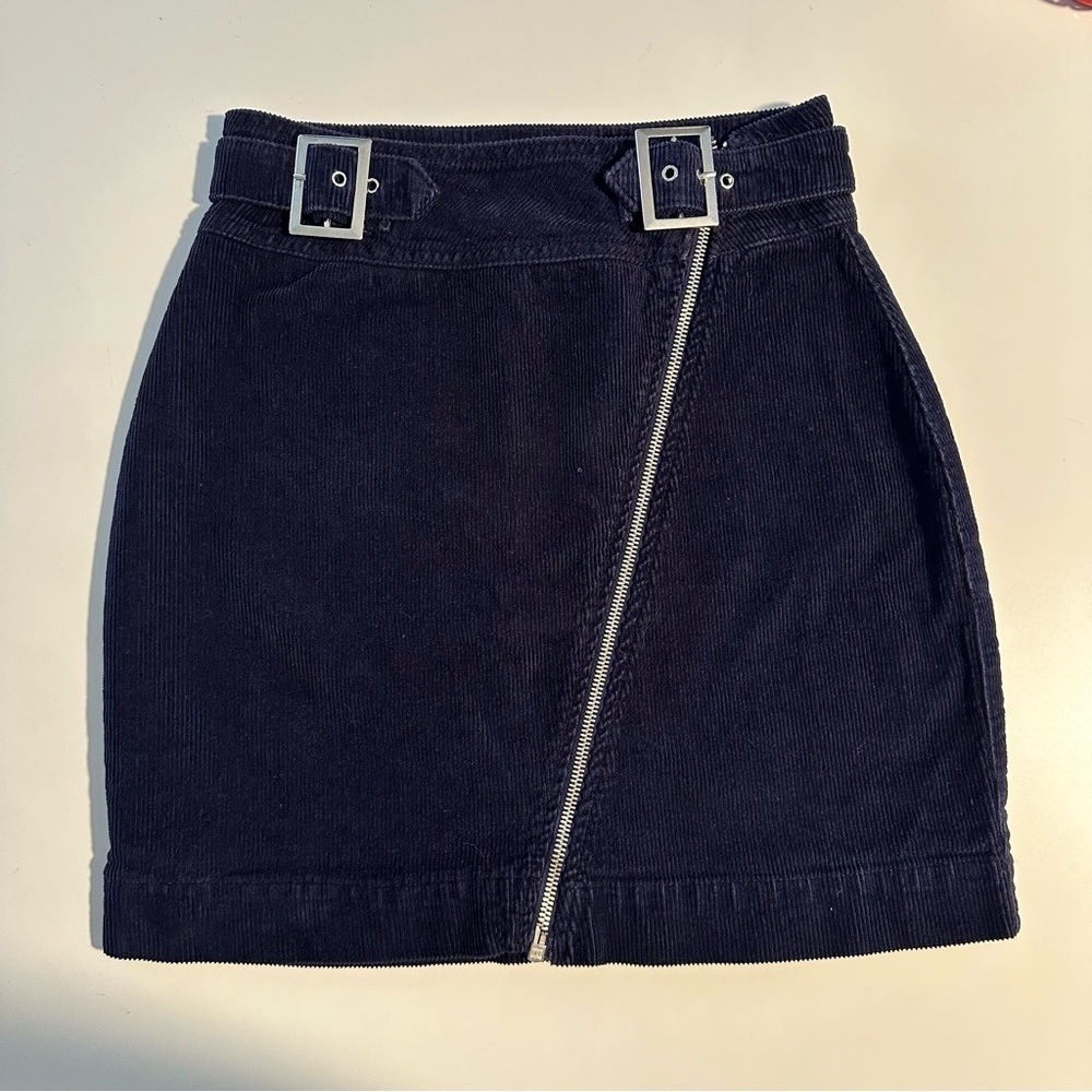 Urban Outfitters Harmony Blue Corduroy Zip Front High Waisted Mini Skirt Size S